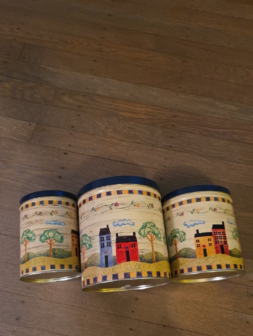 Nesting Vintage 1997 Tins Country Village Canister Set Of 3 - Sarah Nicol